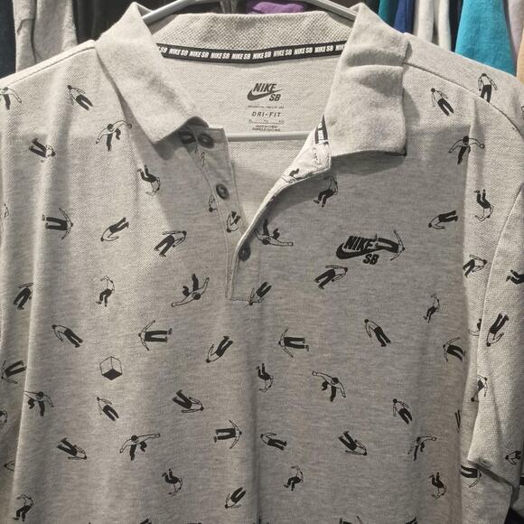Nike SB - Gray Allover Print Dri-Fit Polo - Skateboard Shirt - Size XL - Picture 2 of 8